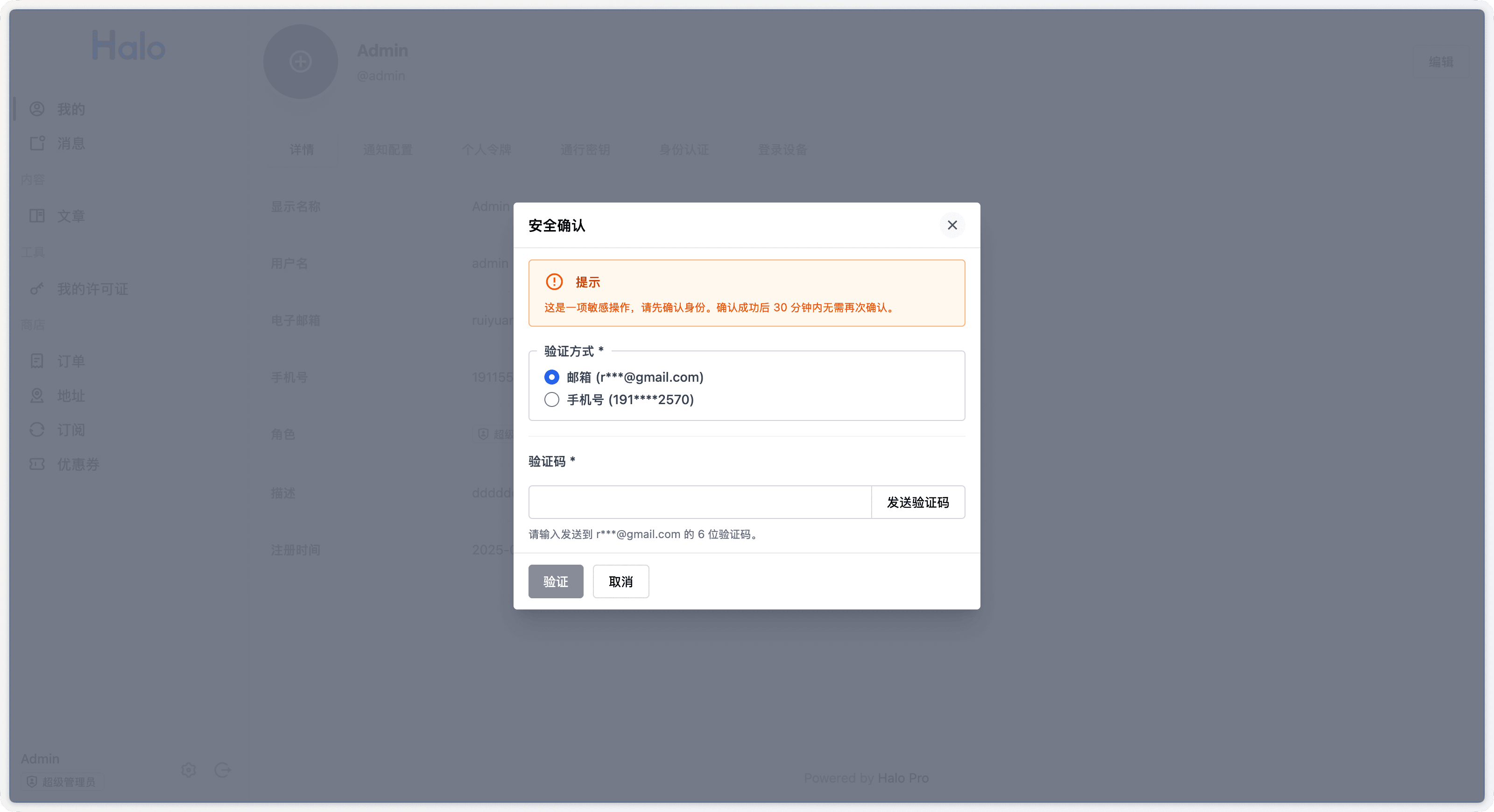 Halo 个人中心安全确认